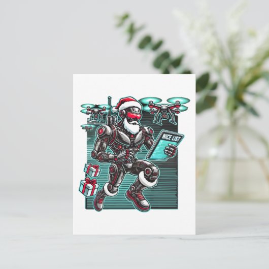 AI Powered Santa Robot met drones en kerst L Briefkaart (Staand voorkant)