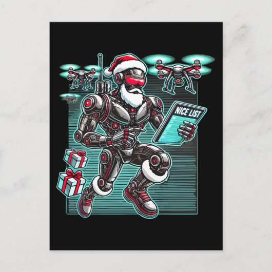 AI Powered Santa Robot met drones en kerst L Briefkaart (Voorkant)