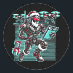 AI Powered Santa Robot met drones en kerst L Ronde Sticker<br><div class="desc">Een futuristische AI-aangedreven Santa-robot die drones gebruikt om kerstjuichen te leveren en de Nice List te controleren met geavanceerde technologie. Ideaal voor sci-fi liefhebbers en degenen die genieten van een tech-geïnspireerde vakantie twist.</div>
