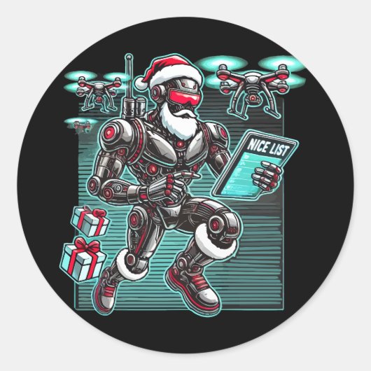 AI Powered Santa Robot met drones en kerst L Ronde Sticker (Voorkant)
