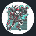 AI Powered Santa Robot met drones en kerst L Ronde Sticker<br><div class="desc">Een futuristische AI-aangedreven Santa-robot die drones gebruikt om kerstjuichen te leveren en de Nice List te controleren met geavanceerde technologie. Ideaal voor sci-fi liefhebbers en degenen die genieten van een tech-geïnspireerde vakantie twist.</div>