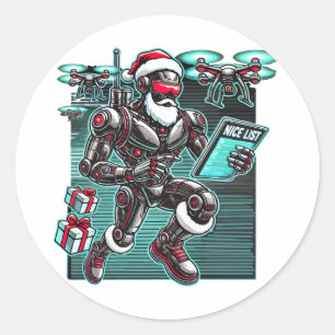 AI Powered Santa Robot met drones en kerst L Ronde Sticker