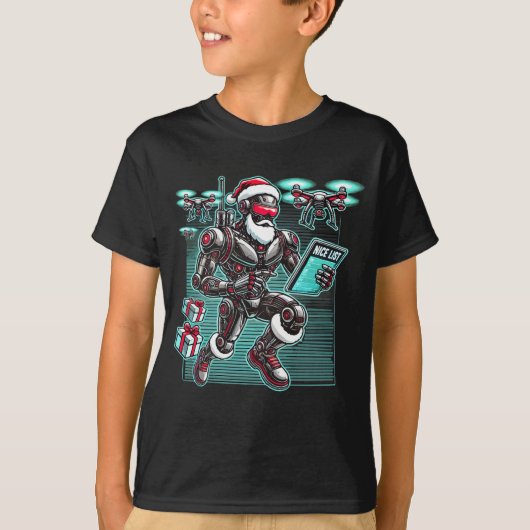 AI Powered Santa Robot met drones en kerst L T-shirt (Voorkant)