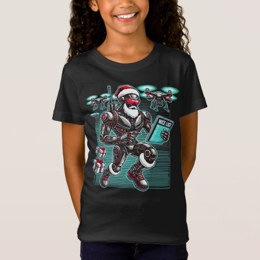 AI Powered Santa Robot met drones en kerst L T-shirt (Voorkant)
