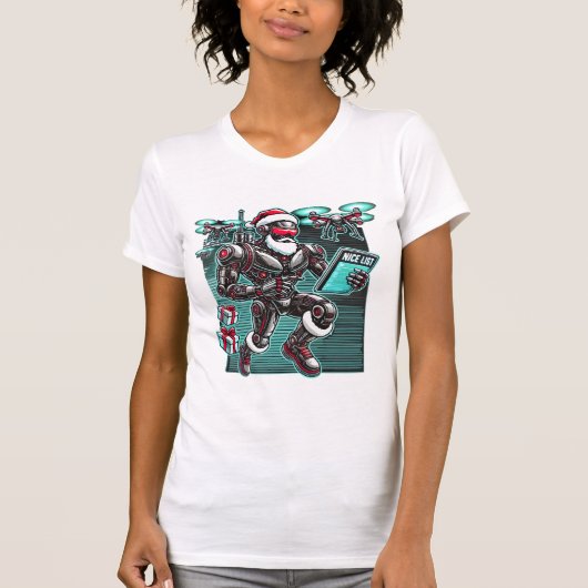 AI Powered Santa Robot met drones en kerst L T-shirt (Voorkant)