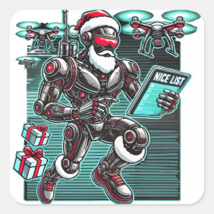 AI Powered Santa Robot met drones en kerst L Vierkante Sticker