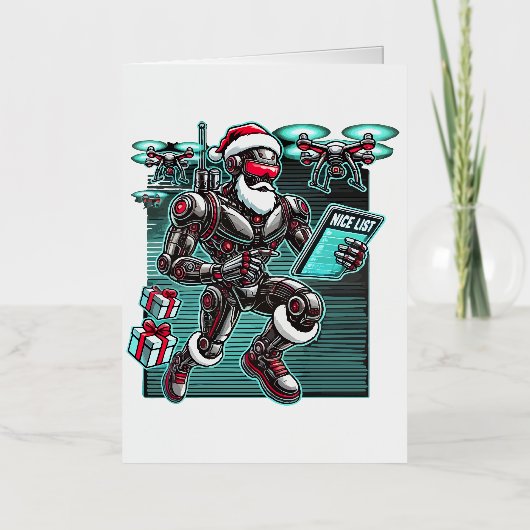 AI Powered Santa Robot met drones en Kerstmis Folie Wenskaart (Voorkant)