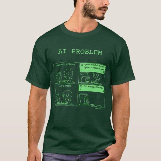 AI Probleem v.2.1 Groen Monochroom T-shirt (Voorkant)