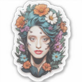 AI Reimagined Self Portrait of Artist-floral Sticker (Voorkant)