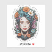 AI Reimagined Self Portrait of Artist-floral Sticker (Vel)