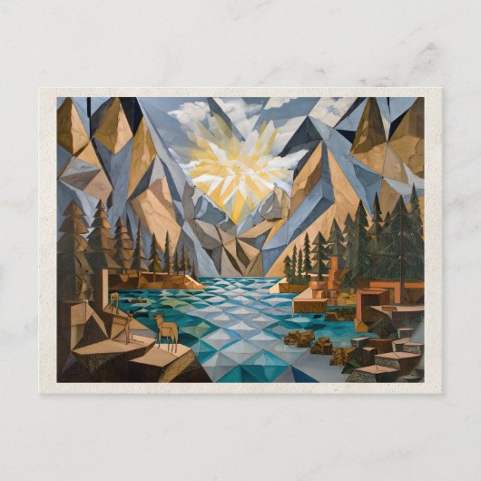 AI Remix Kunstwerk Cubisme Bergen Briefkaart (Voorkant)