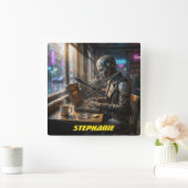 AI Robot Cyborg Android Vrouw Laptop Computer Vierkante Klok (Huis)