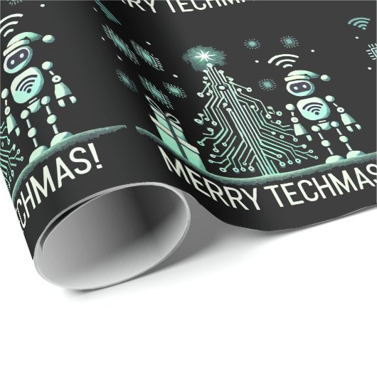AI-robot met Tech Christmas Tree - Vrolijke Techma Cadeaupapier (Rol Hoek)