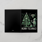 AI-robot met Tech Christmas Tree - Vrolijke Techma Folie Wenskaart (Buiten Laag)