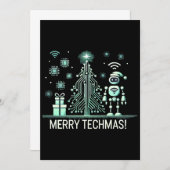 AI-robot met Tech Christmas Tree - Vrolijke Techma Kaart (Voorkant / Achterkant)