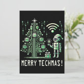 AI-robot met Tech Christmas Tree - Vrolijke Techma Kaart (Staand voorkant)
