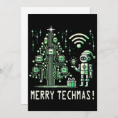 AI-robot met Tech Christmas Tree - Vrolijke Techma Kaart (Voorkant / Achterkant)