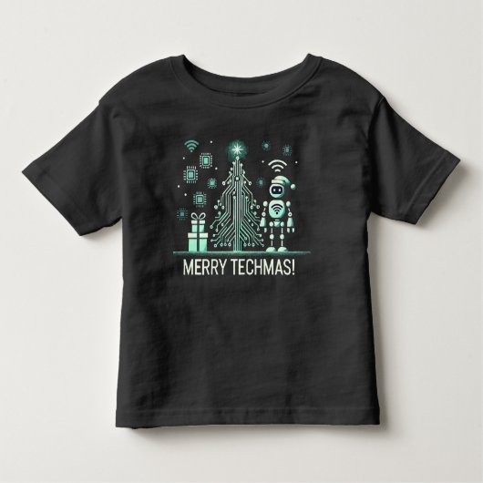 AI-robot met Tech Christmas Tree - Vrolijke Techma Kinder Shirts (Voorkant)