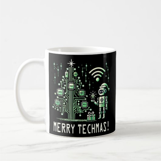AI-robot met Tech Christmas Tree - Vrolijke Techma Koffiemok (Links)