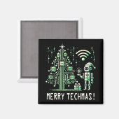 AI-robot met Tech Christmas Tree - Vrolijke Techma Magneet (Voorkant / Achterkant)
