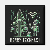 AI-robot met Tech Christmas Tree - Vrolijke Techma Magneet (Voorkant)