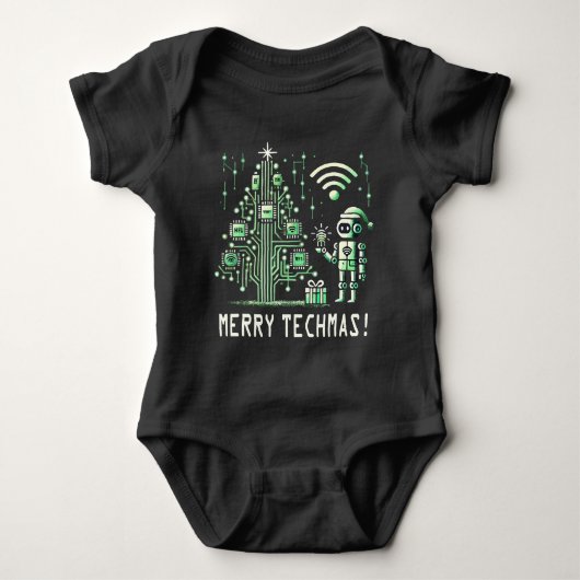 AI-robot met Tech Christmas Tree - Vrolijke Techma Romper (Voorkant)