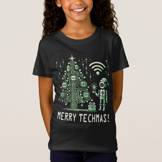AI-robot met Tech Christmas Tree - Vrolijke Techma T-shirt (Voorkant)