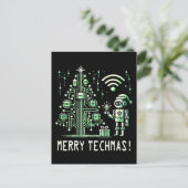 AI-robot met tech kerstboom – vrolijk techmas Briefkaart (Staand voorkant)