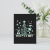 AI-robot met tech kerstboom – vrolijk techmas Briefkaart (Staand voorkant)