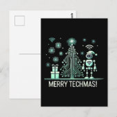 AI-robot met tech kerstboom – vrolijk techmas Briefkaart (Voorkant / Achterkant)