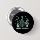 AI-robot met tech kerstboom – vrolijk techmas Ronde Button 5,7 Cm (Voorkant /achterkant)