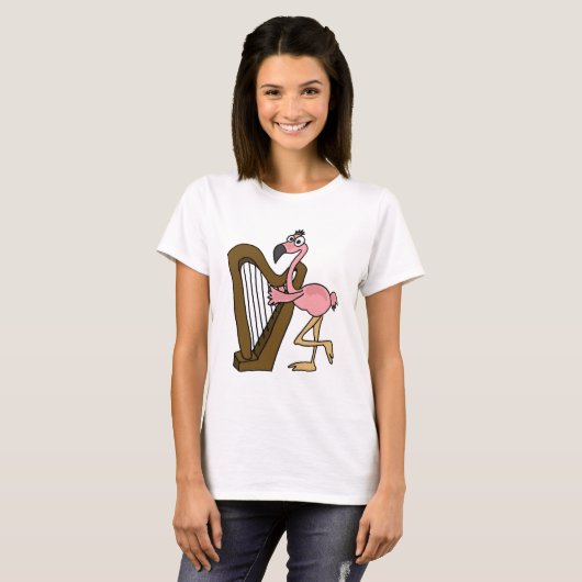 AI-roze Flamingo Plays Harp T-shirt (Voorkant volledig)