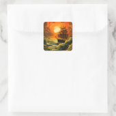 AI-schip bij zonsondergang Vierkante Sticker (Tas)
