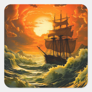 AI-schip bij zonsondergang Vierkante Sticker