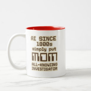 AI sinds 1800s – MOM Alleswetende Onderzoeker Tweekleurige Koffiemok