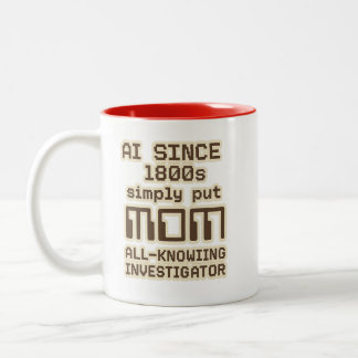 AI sinds 1800s – MOM Alleswetende Onderzoeker Tweekleurige Koffiemok