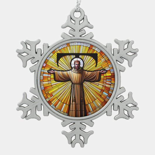 AI Sint Franciscus van Assisi als Franciscaan Tau  Tin Sneeuwvlok Ornament (Voorkant)