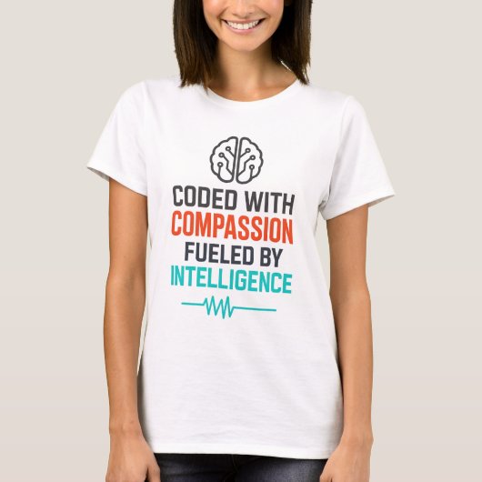 AI Slogan – Coded with Compassion Fueled T-shirt (Voorkant)