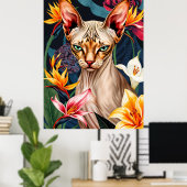 AI Sphynx Kat Portret – Krachtige & Kleurrijke Kun Poster (Thuiskantoor)