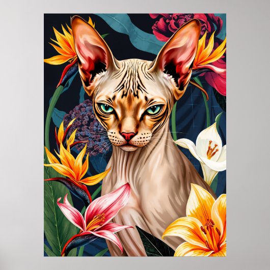 AI Sphynx Kat Portret – Krachtige & Kleurrijke Kun Poster (Voorkant)