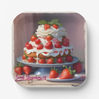AI Sweet Strawberries Square Paper Plate Papieren Bordje