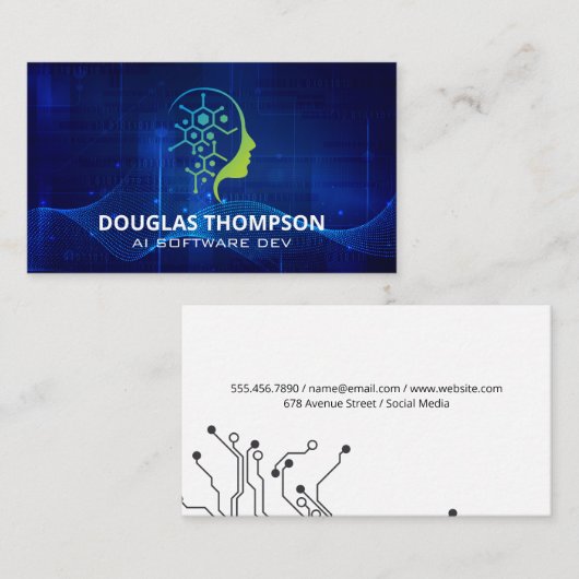 AI Tech-logo | Digitale achtergrond Visitekaartje (Voorkant / Achterkant)