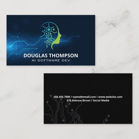 AI Tech Logo | Moderne technische hardware Visitekaartje (Voorkant / Achterkant)