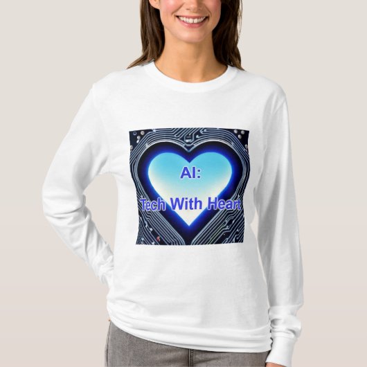 AI: Tech met Hart Dames Lange Mouwen Wit T-shirt (Voorkant)