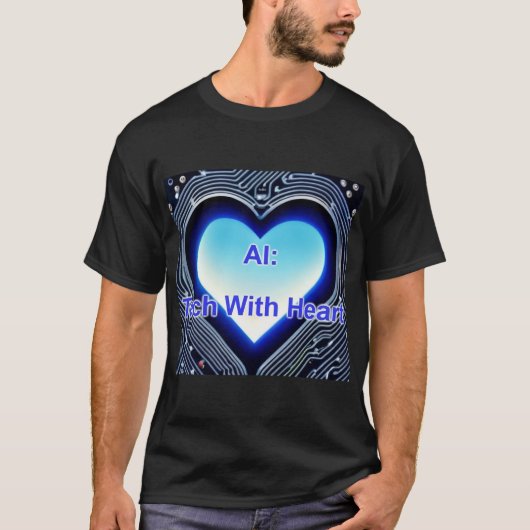 AI: Tech met Hart Heren Zwart T-shirt (Voorkant)