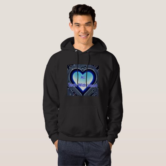AI: Tech with Heart Men's Black Hoodie (Voorkant volledig)