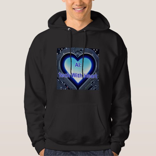 AI: Tech with Heart Men's Black Hoodie (Voorkant)