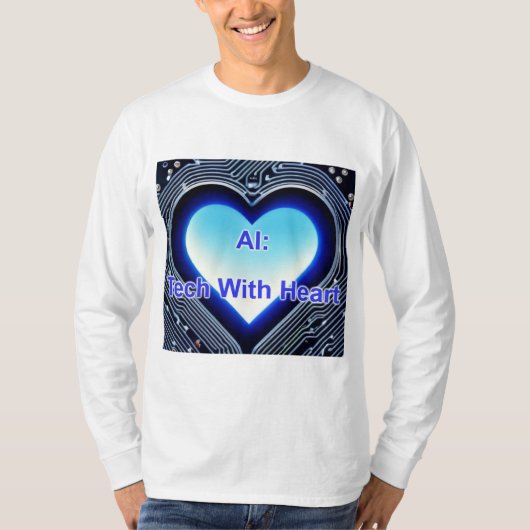AI: Tech with Heart Men's Long Sleeve White T-shirt (Voorkant)