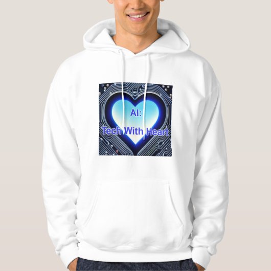 AI: Tech with Heart Men's White Hoodie (Voorkant)