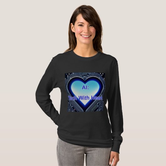 AI: Tech with Heart Women's Long Sleeve Black T-shirt (Voorkant volledig)